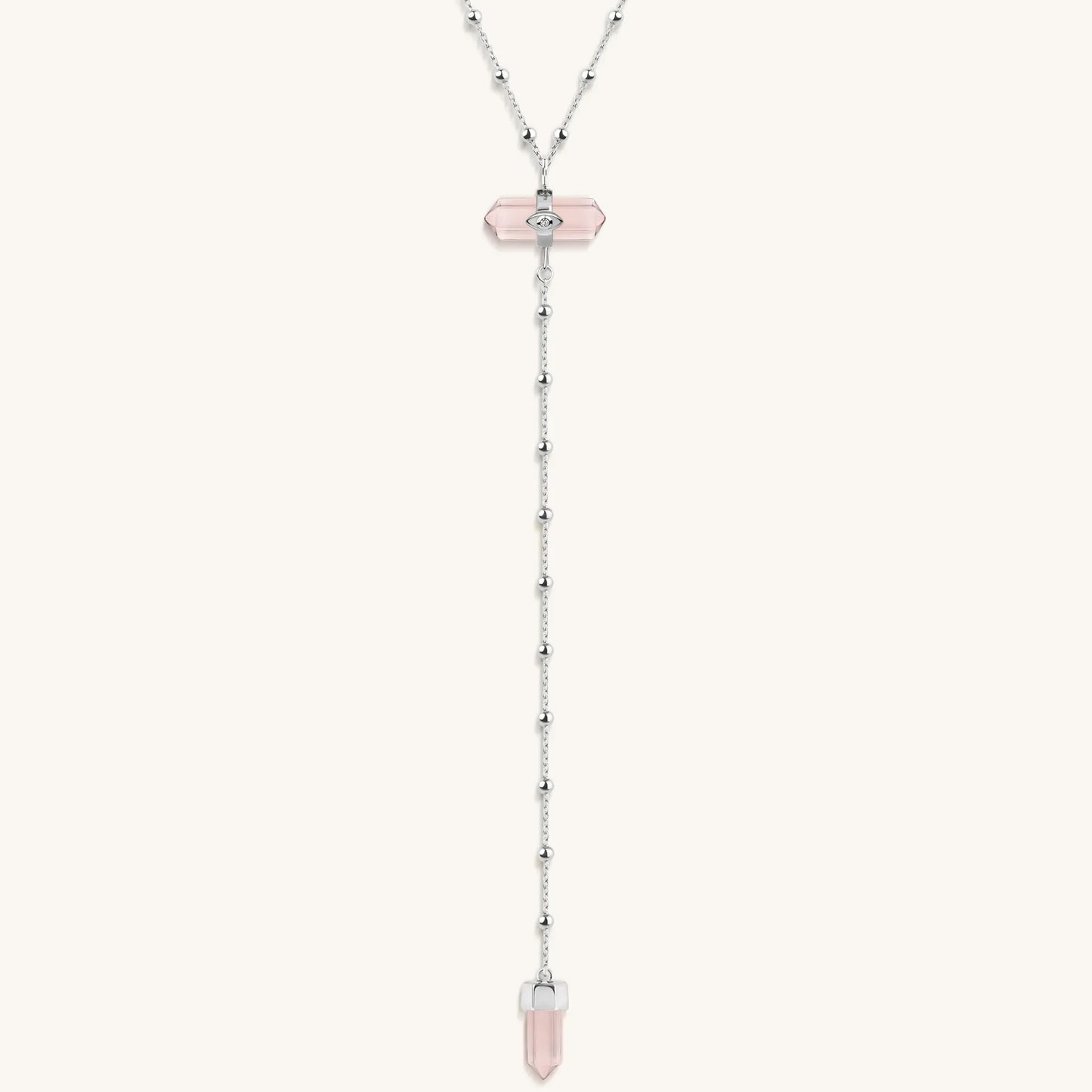 Guided by Love - Rose Quartz Silver Evil Eye Necklace