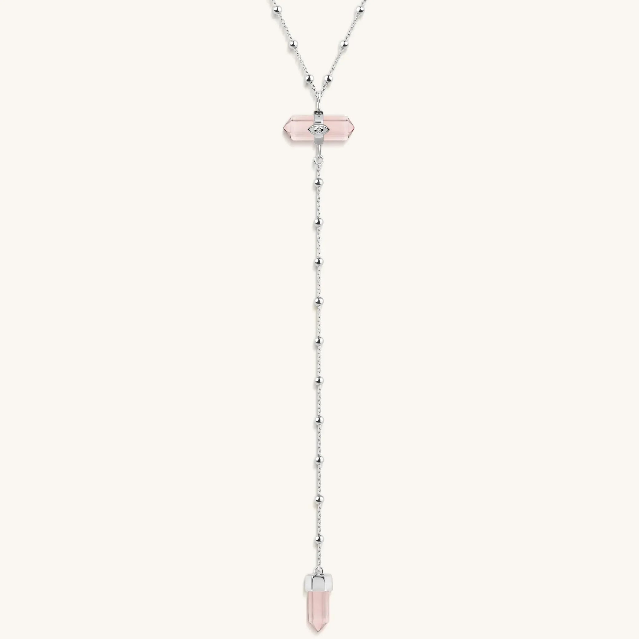 Guided by Love - Rose Quartz Silver Evil Eye Necklace