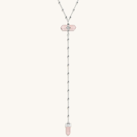 Guided by Love - Rose Quartz Silver Evil Eye Necklace