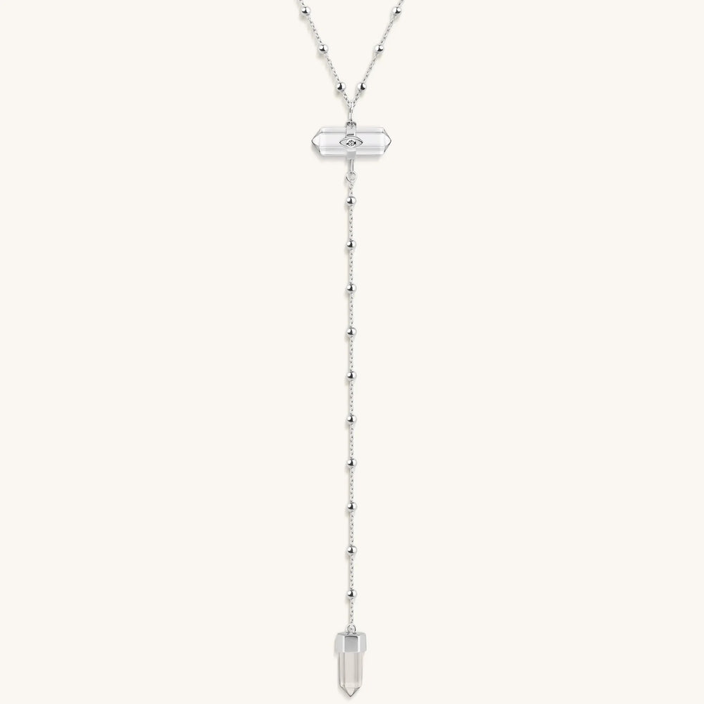 Clear Mind - Crystal Quartz Silver Evil Eye Necklace