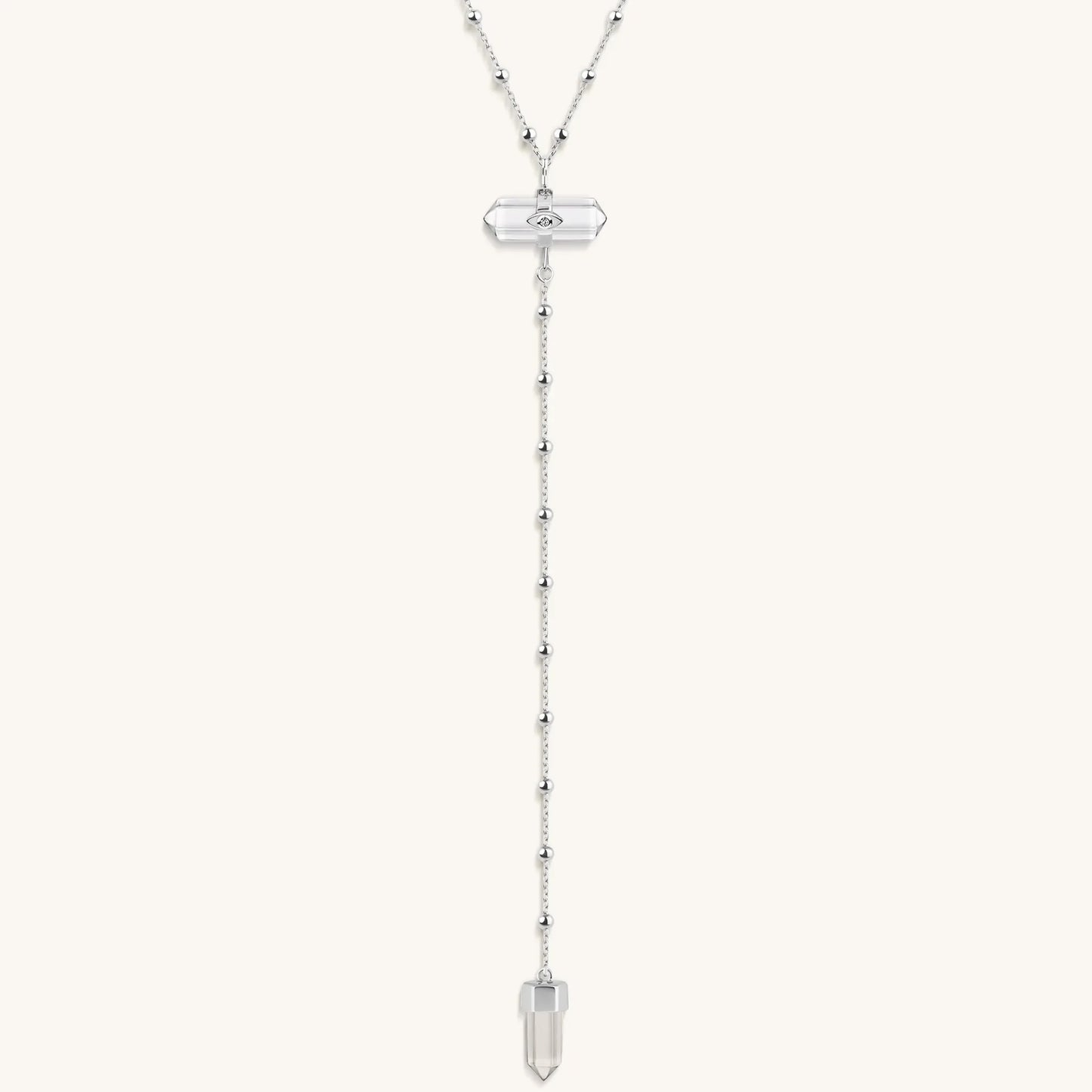 Clear Mind - Crystal Quartz Silver Evil Eye Necklace