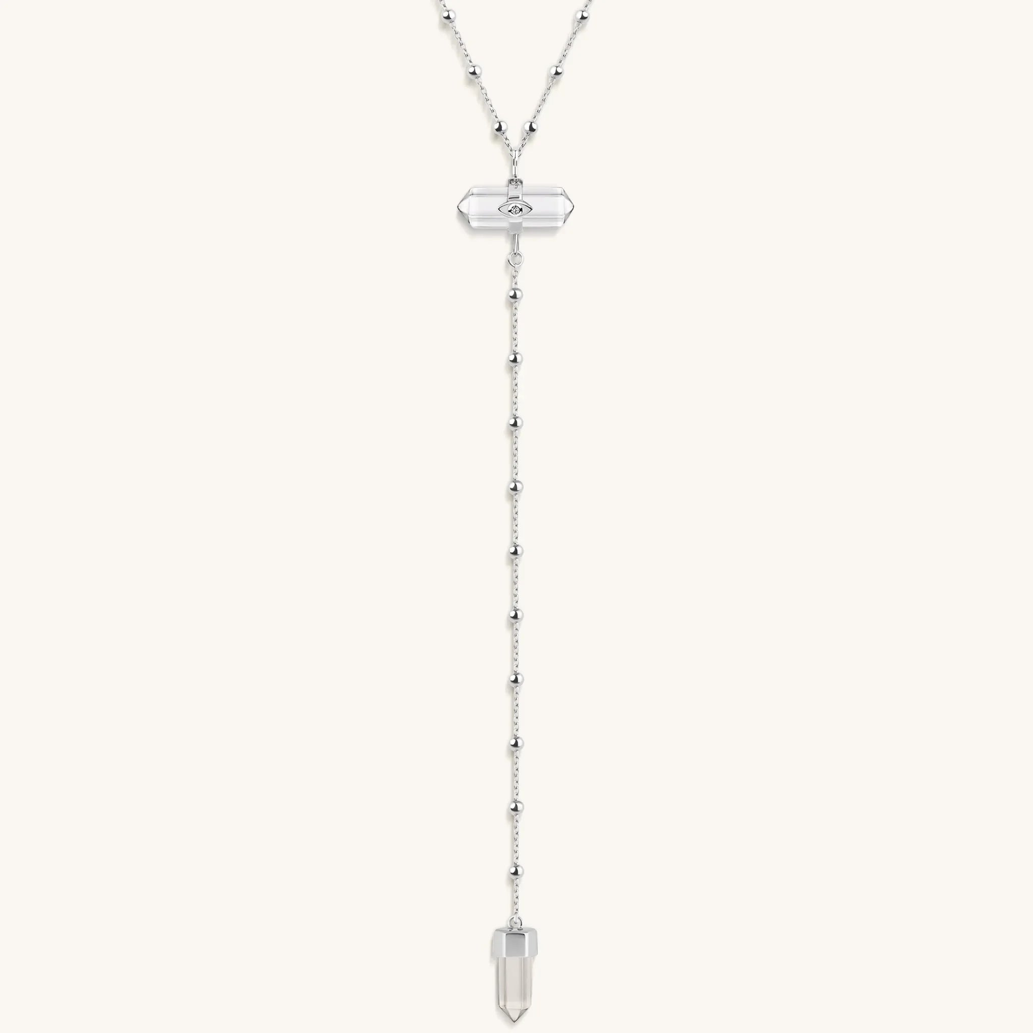 Clear Mind - Crystal Quartz Silver Evil Eye Necklace