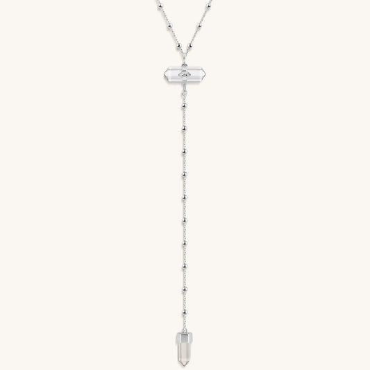 Clear Mind - Crystal Quartz Silver Evil Eye Necklace