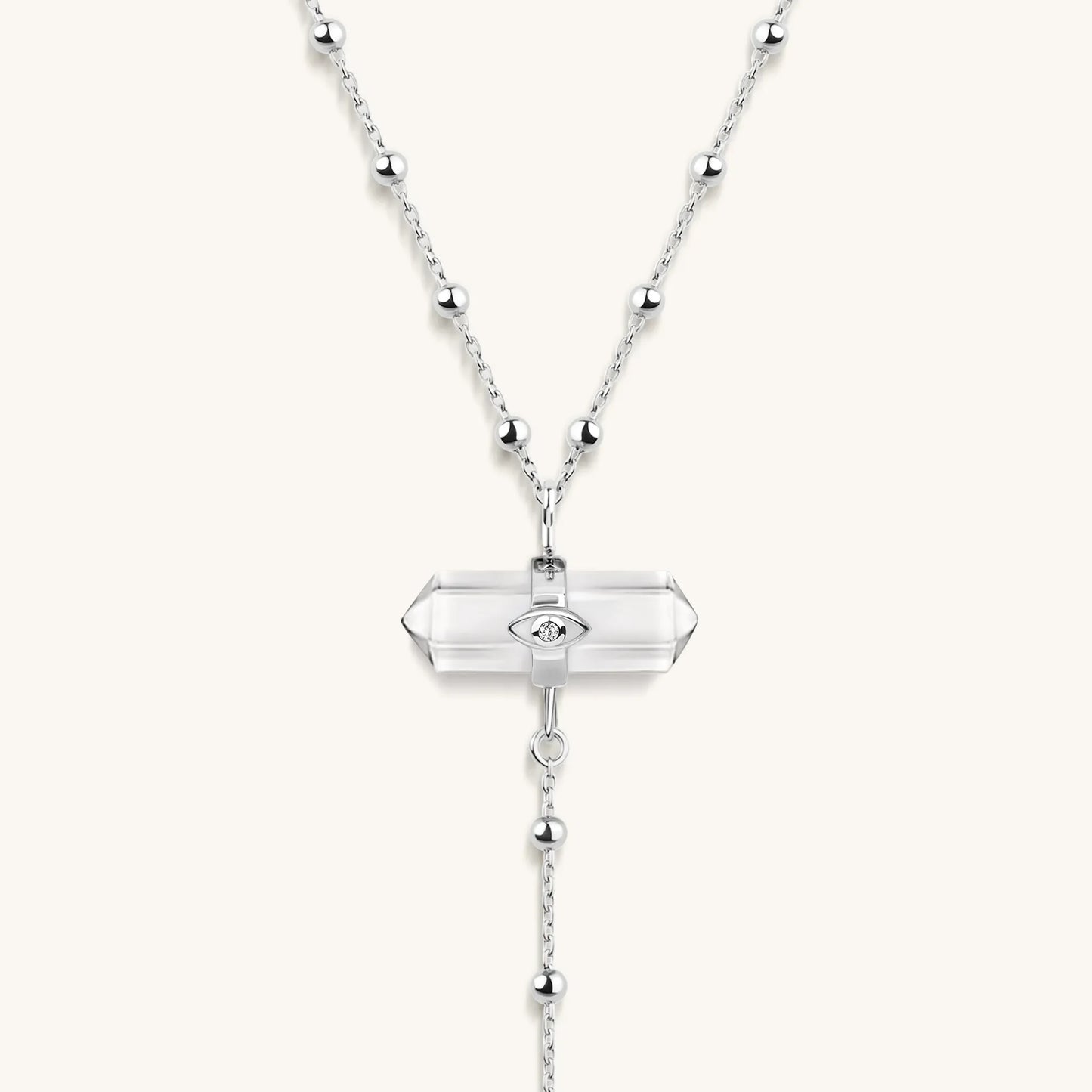 Clear Mind - Crystal Quartz Silver Evil Eye Necklace