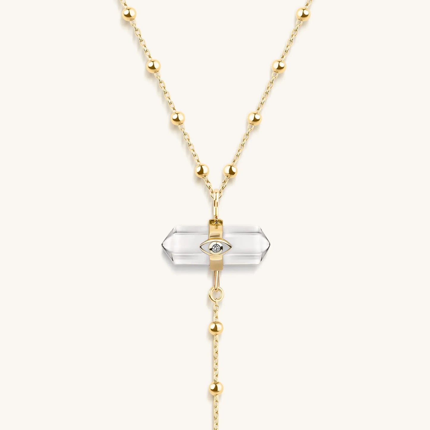 Clear Mind - Crystal Quartz Gold Evil Eye Necklace