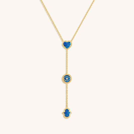 Spirit’s Zen Lab Blue Opal Multi-Symbol Gold Necklace