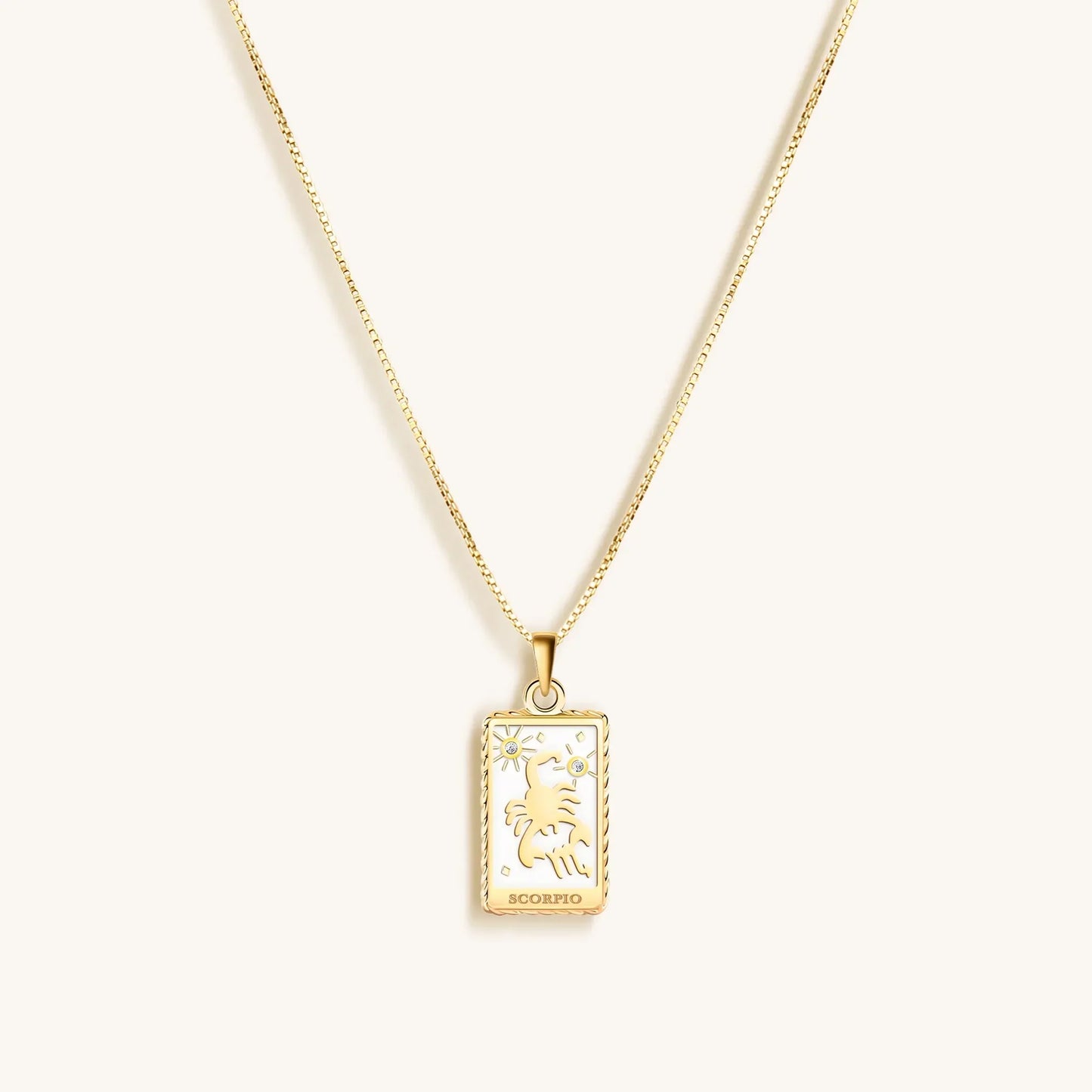 Passionate Devotion - White Enamel Scorpio Card Necklace