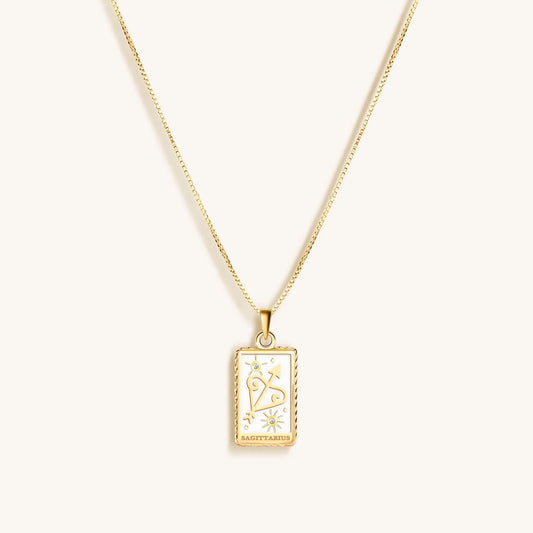 Optimistic Temperament - White Enamel Sagittarius Card Necklace