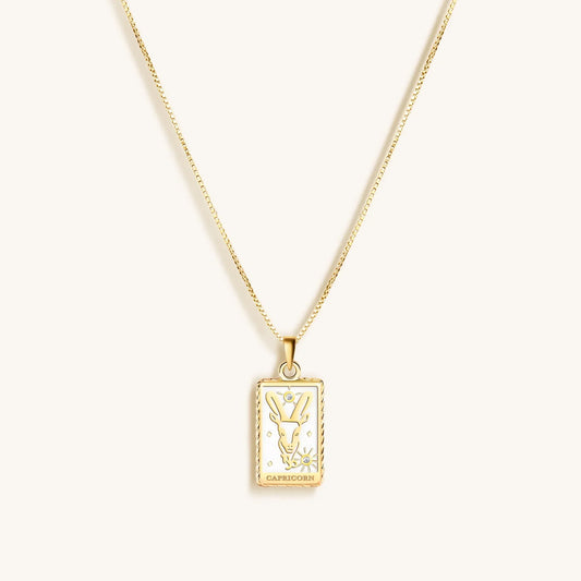 Determined Spirit - White Enamel Capricorn Card Necklace