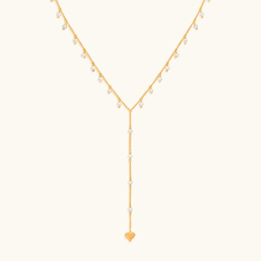 Timeless Love Heart Pearl Lariat Necklace