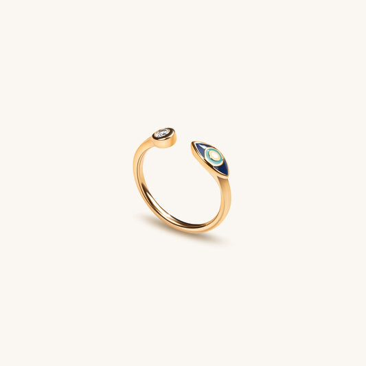 Forever Safeguard - Gold Navy Enamel Evil Eye Ring