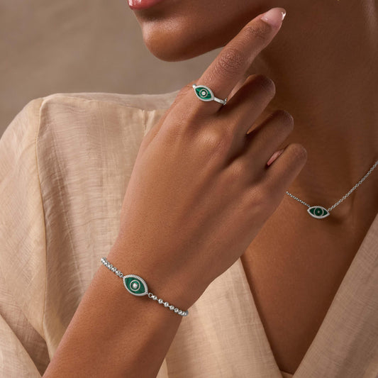 Clear Ambitions Malachite Evil Eye Ring