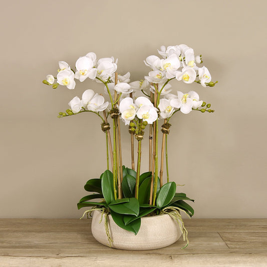 Artificial Orchid Centerpiece Arrangement in Beige Planter - 28"