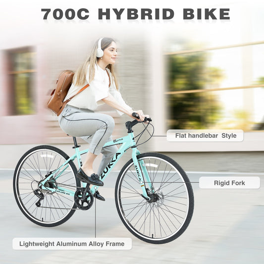 Shimano 7 Speed Hybrid Bike Aluminum Alloy Frame Double Disc Brakes 700C Road Bike For men women's City Bicycle