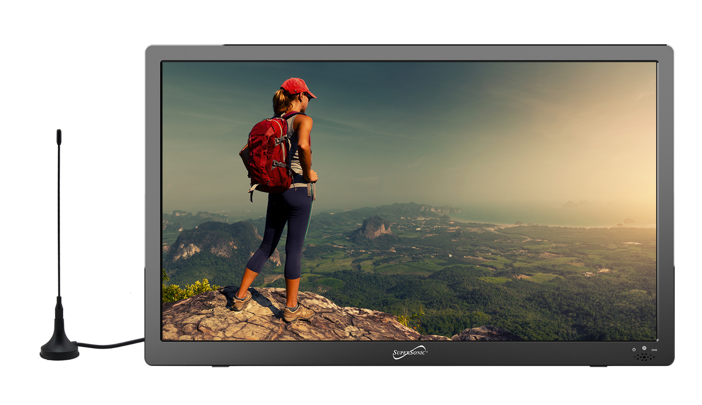 Supersonic Portable 16" 12 Volt Digital LED TV with USB, SD, and HDMI Input, Built-in Rechargeable Lithium Ion Battery and FM Radio (SC-2816)