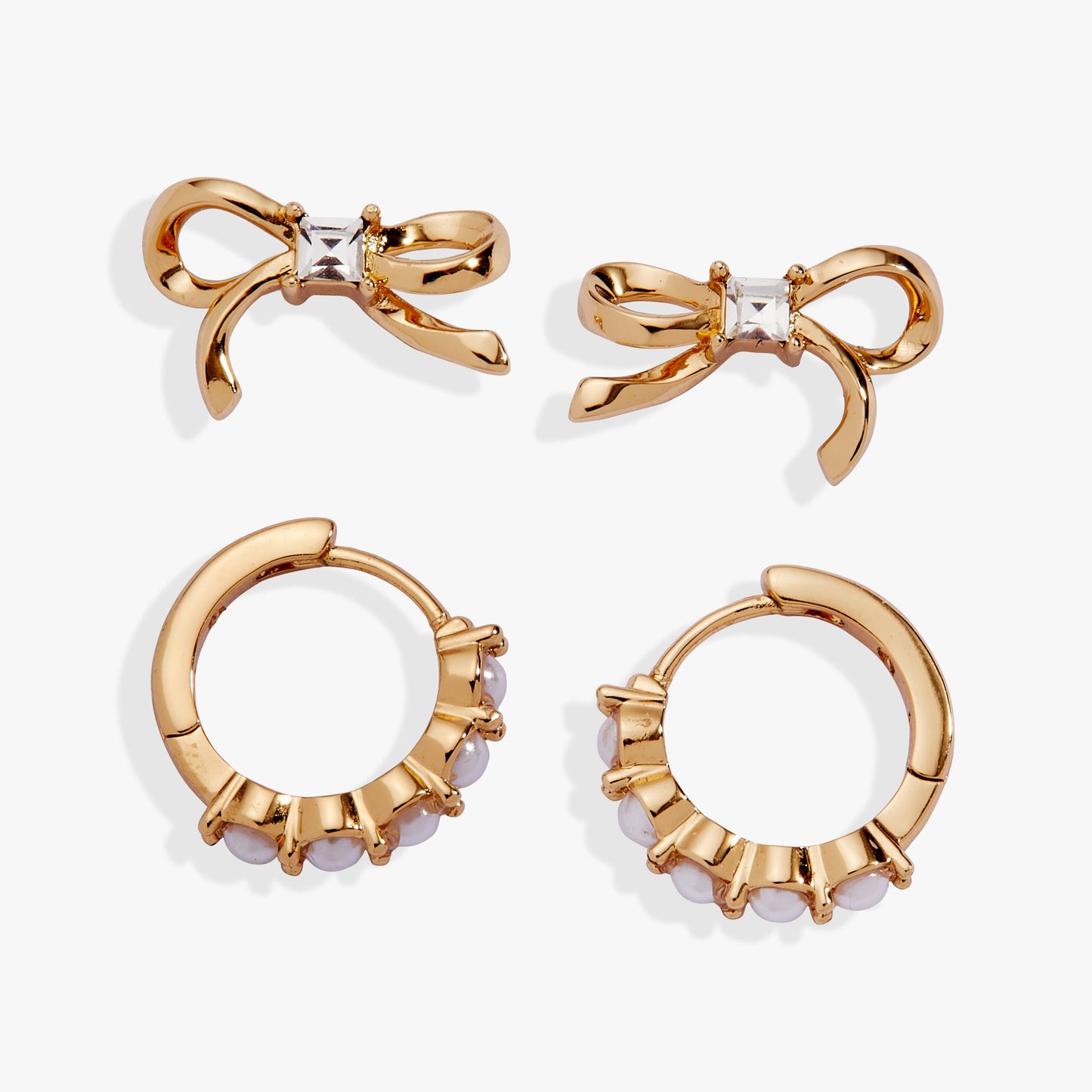 Bow Studs and Pearl Hoop Coquette Earring Set of 2