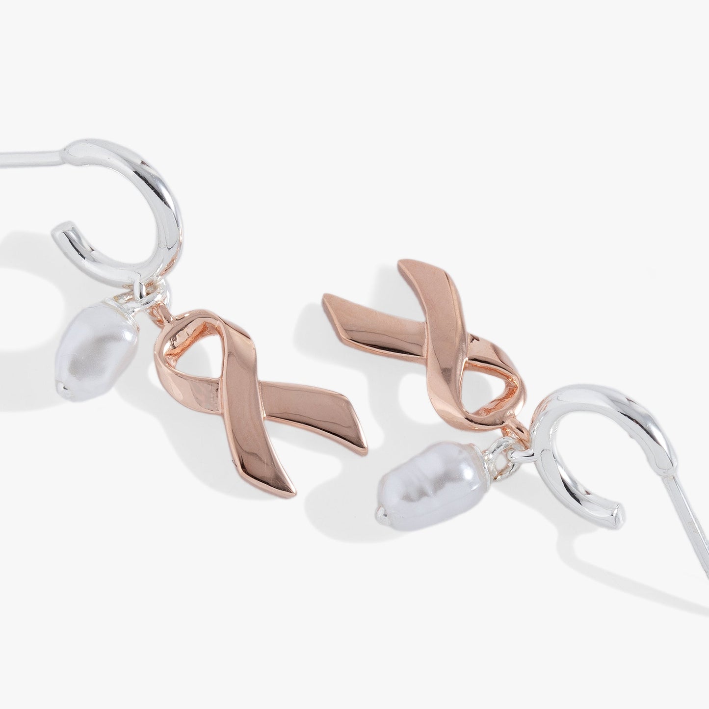 Breast Cancer Awareness Pink Ribbon Huggie Hoop Earrings