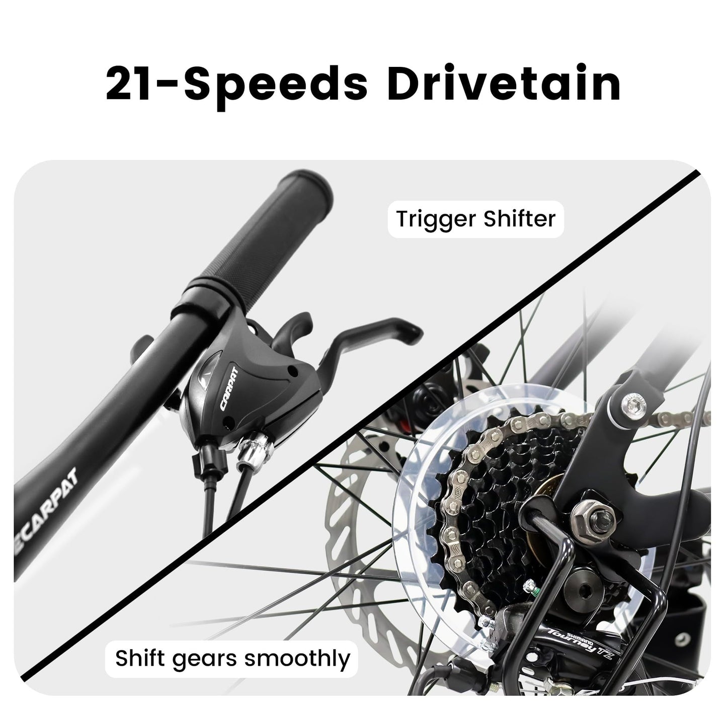 A2460 24 Inch Mountain Bike with Full Suspension, 21 Speed Shifter Lever with Gear Indicator, High Carbon Steel Frame, Mechanical Disc Brakes, Unisex for Men/Women/ Adults, Ideal for Trails.