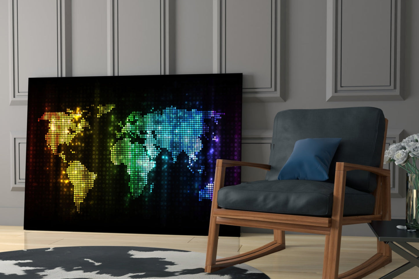 World Map Glass Wall Art