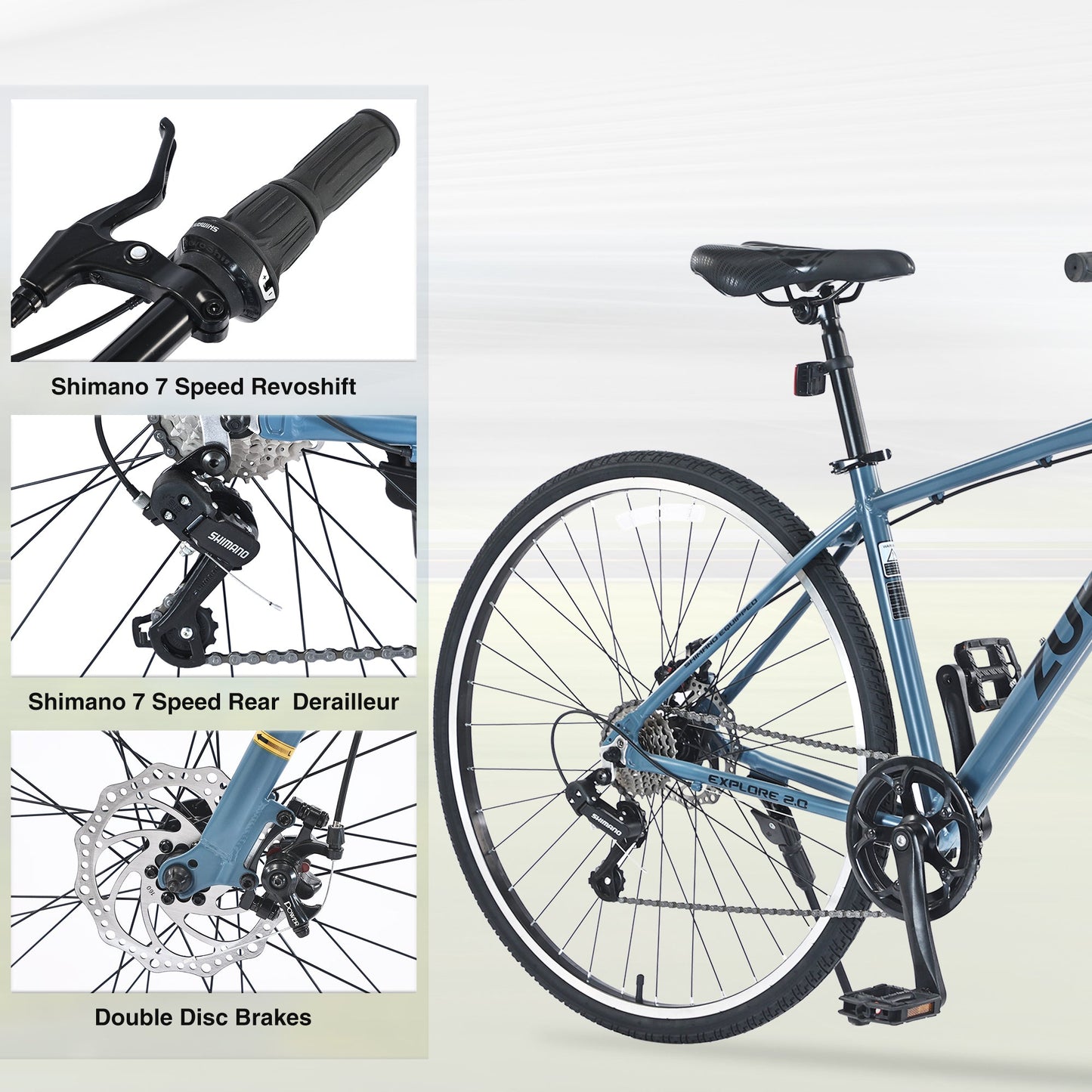 Shimano 7 Speed Hybrid Bike Aluminum Alloy Frame Double Disc Brakes 700C Road Bike For men women's City Bicycle
