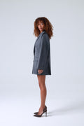 Broadway Sophia Double-Breasted Virgin Wool Blazer in Grey