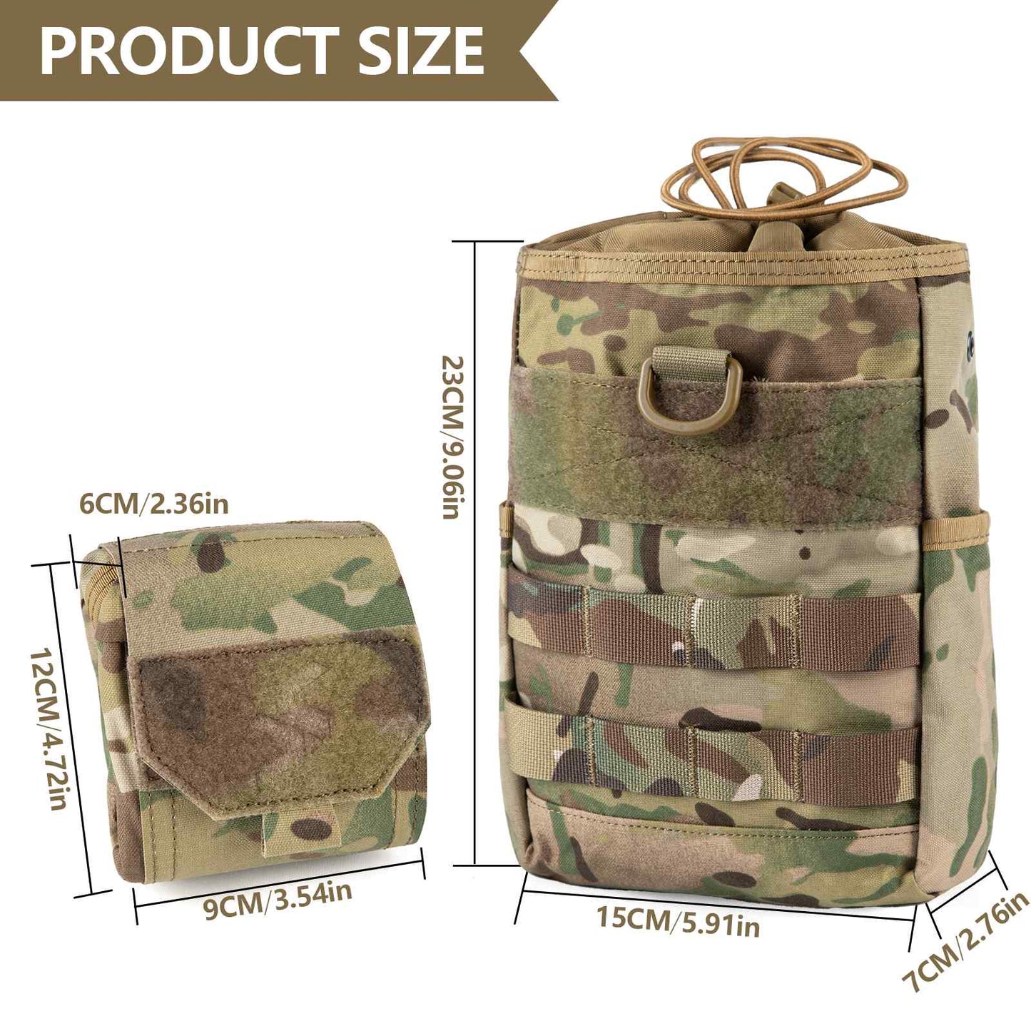 Tactical Dump Pouch Molle Storage Bag Tactical Waist Bag, Drawstring Folding Magazine Dump Bag