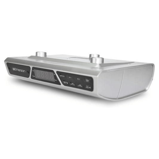 Emerson Under Cabinet FM Radio w Bluetooth, Station Memory and Clock with Timer