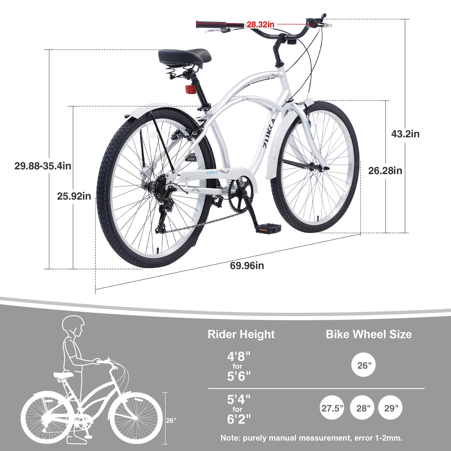 Men's Beach Cruiser Bike, 7 Speed Bicycles, 26'Inch Multiple Colors