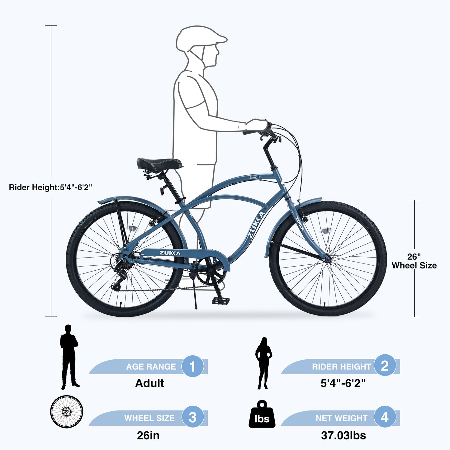 7 Speed Bicycles,  Multiple Colors 26'Inch  Beach Cruiser Bike