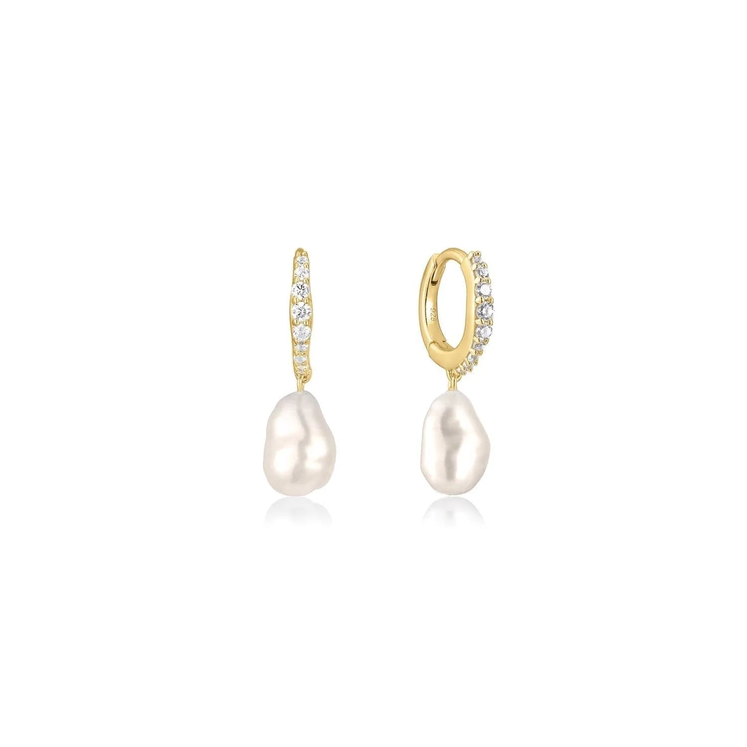 CZ Huggie Hoops With Pearl Drop