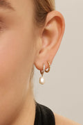 CZ Huggie Hoops With Pearl Drop