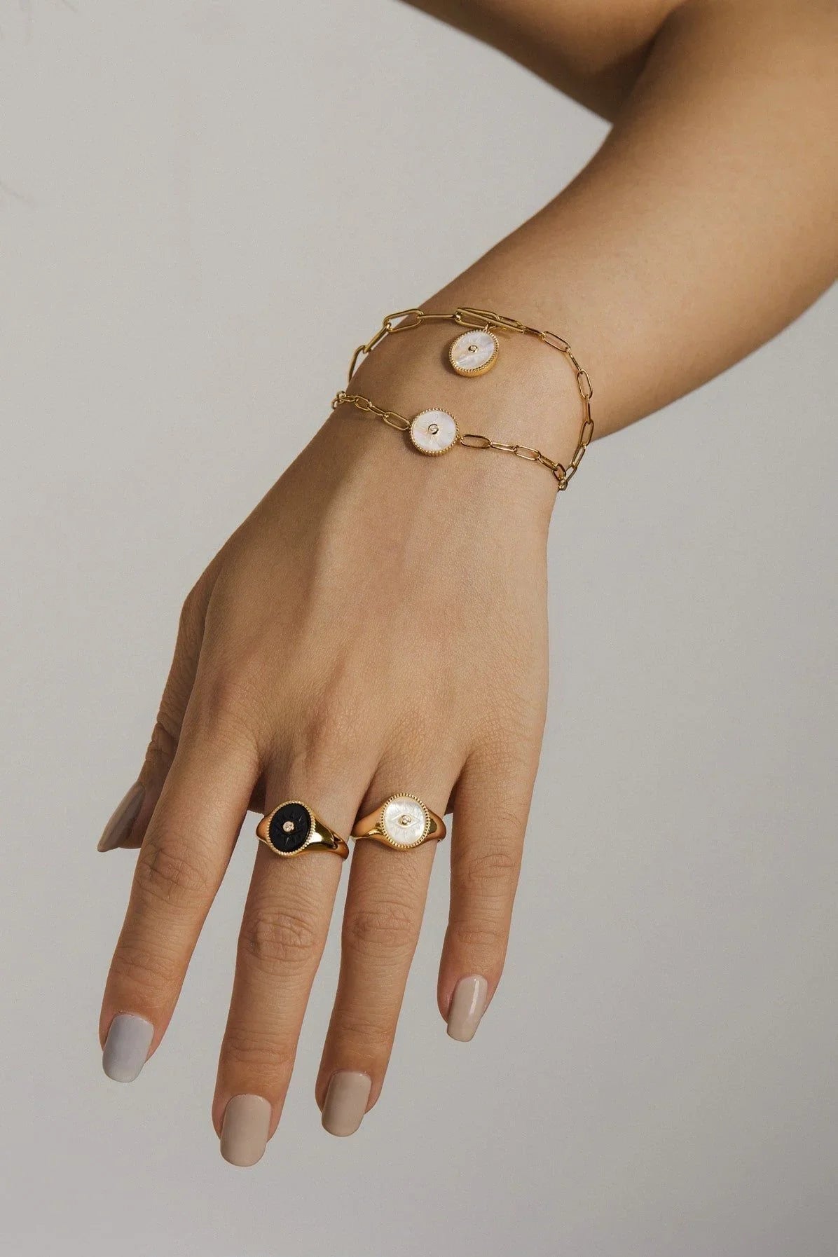 Evil Eye Signet Ring With Black Turquoise & CZ Center Stone