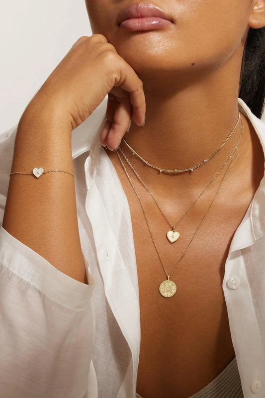 Heart Shaped Mop Pendant With CZ Center Stone Bracelet