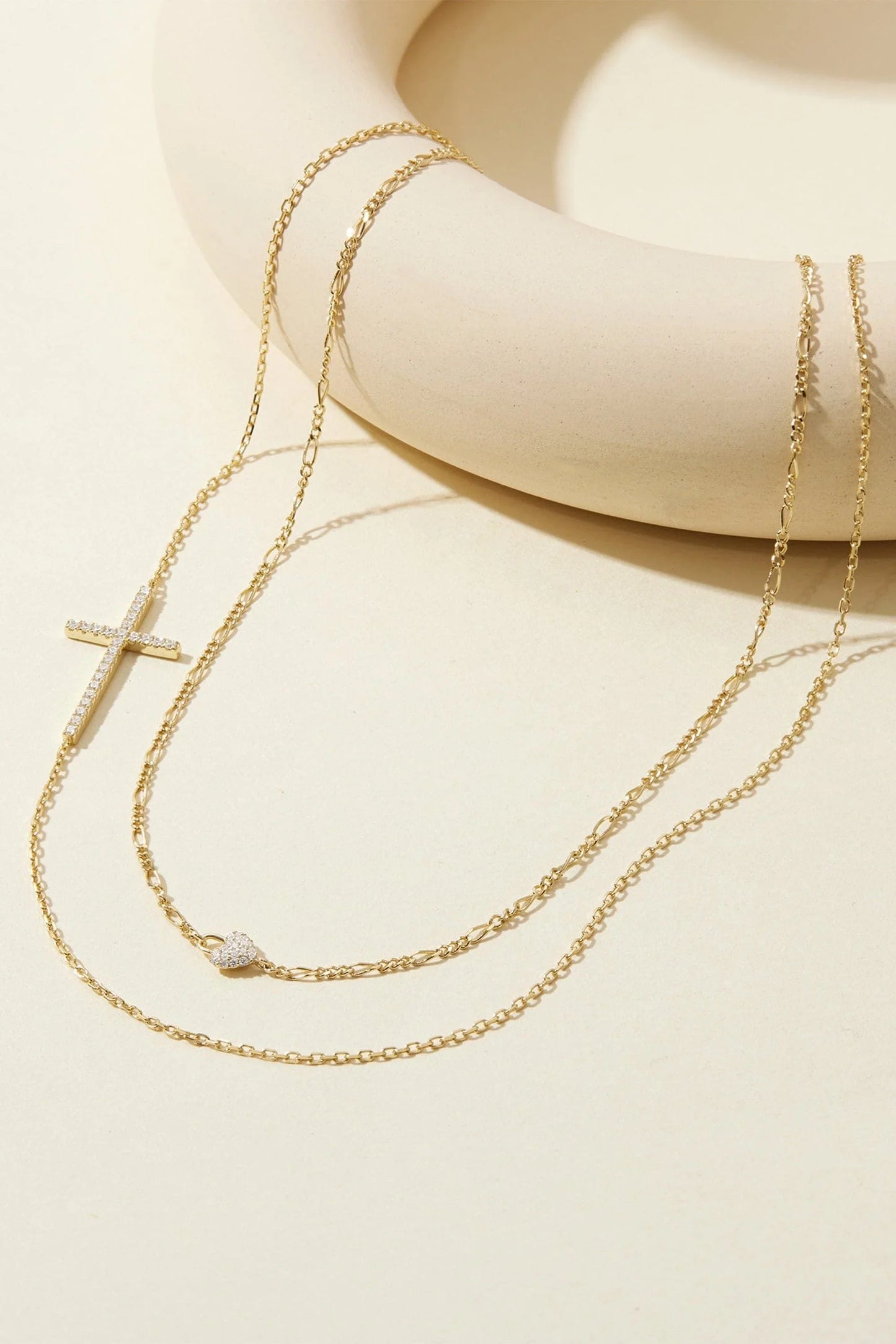 Micro CZ Horizontal Heart Pendant Necklace