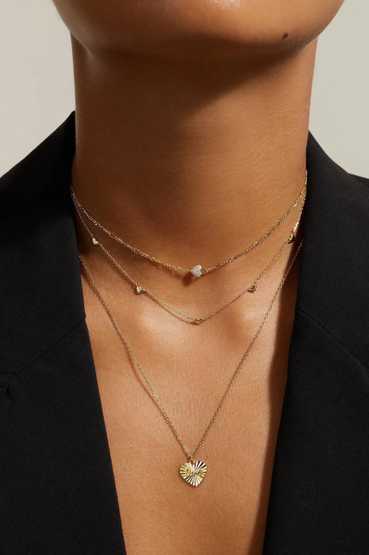 Micro CZ Horizontal Heart Pendant Necklace