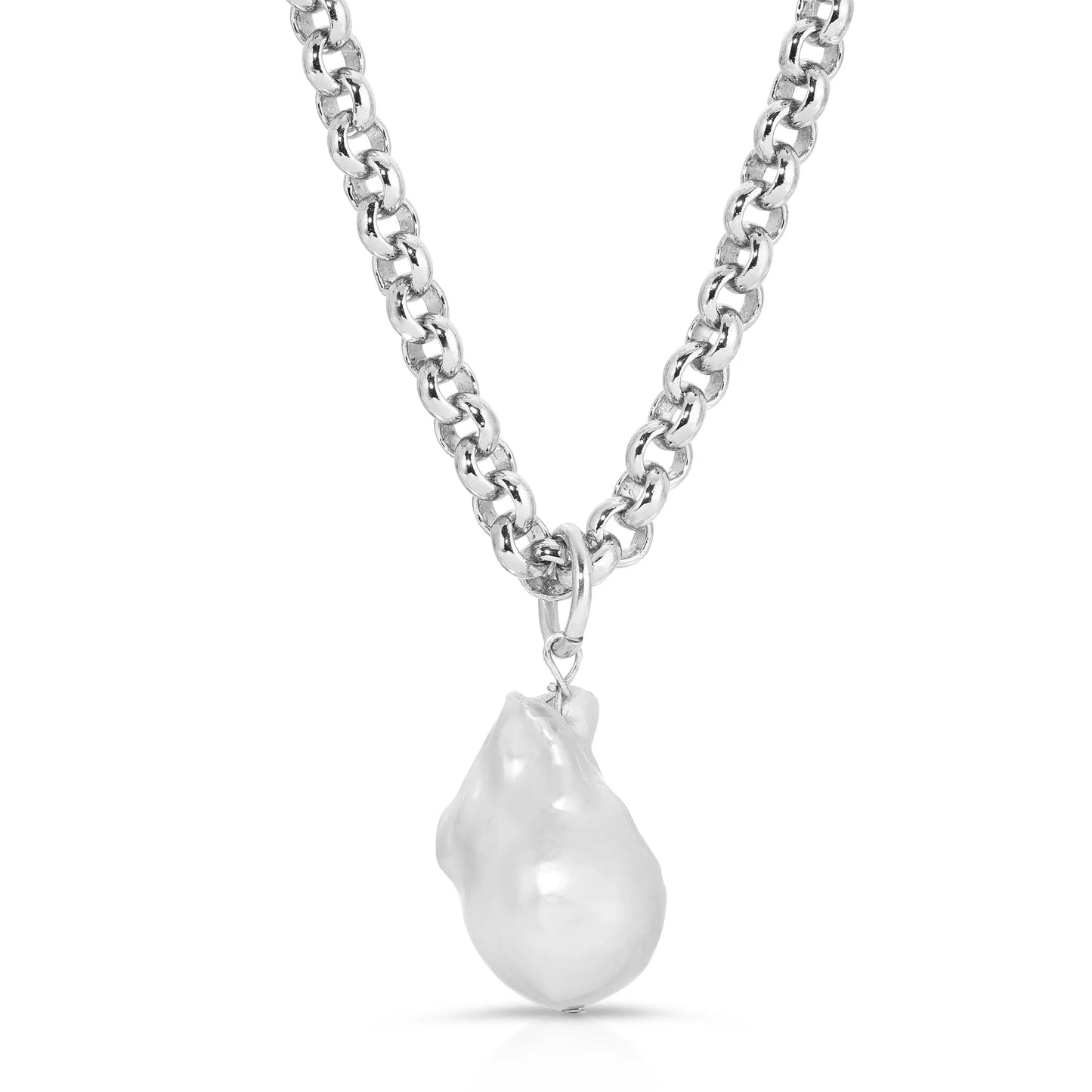 Micro Royal Chain With Xl Baroque Pearl Pendant Necklace