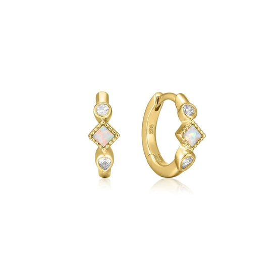 Multi Shaped Opal and CZ Stone Huggie Hoops