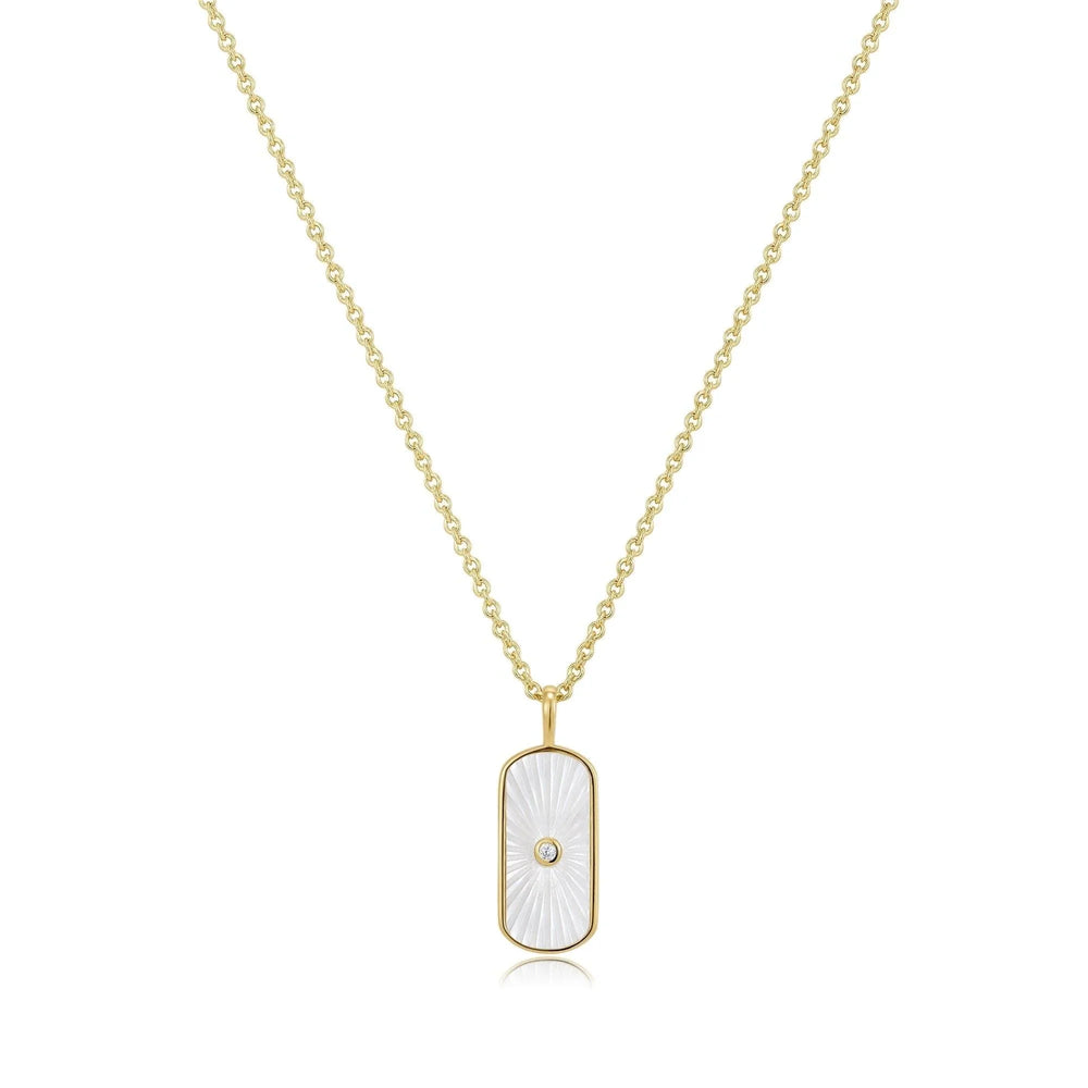 Tag Shaped Mop Pendant With CZ Stone Necklace