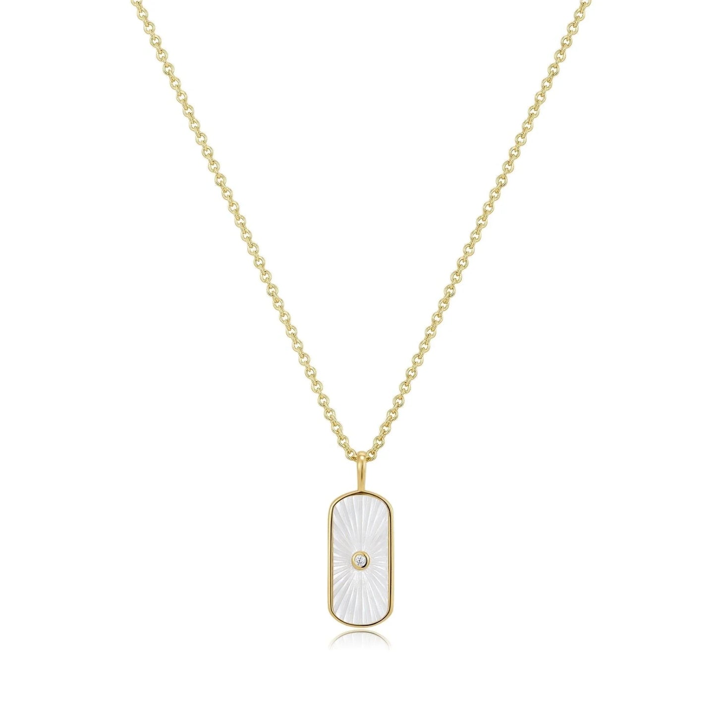 Tag Shaped Mop Pendant With CZ Stone Necklace