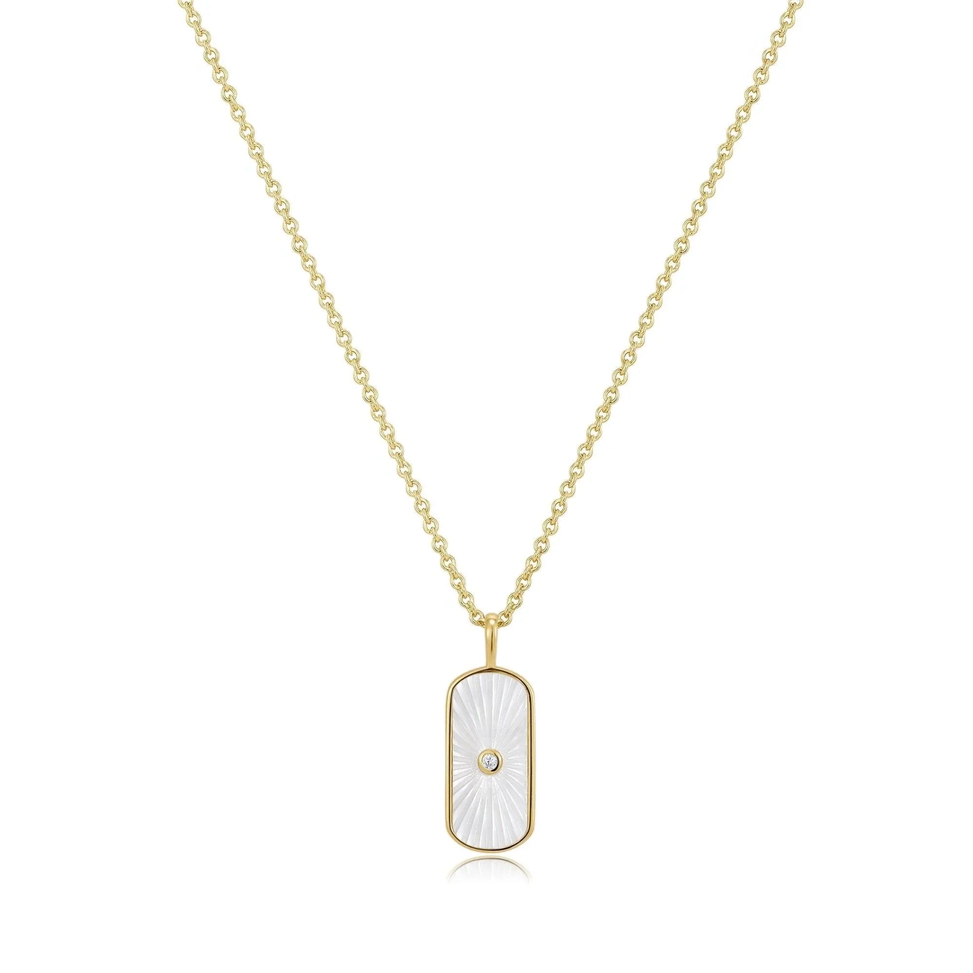 Tag Shaped Mop Pendant With CZ Stone Necklace