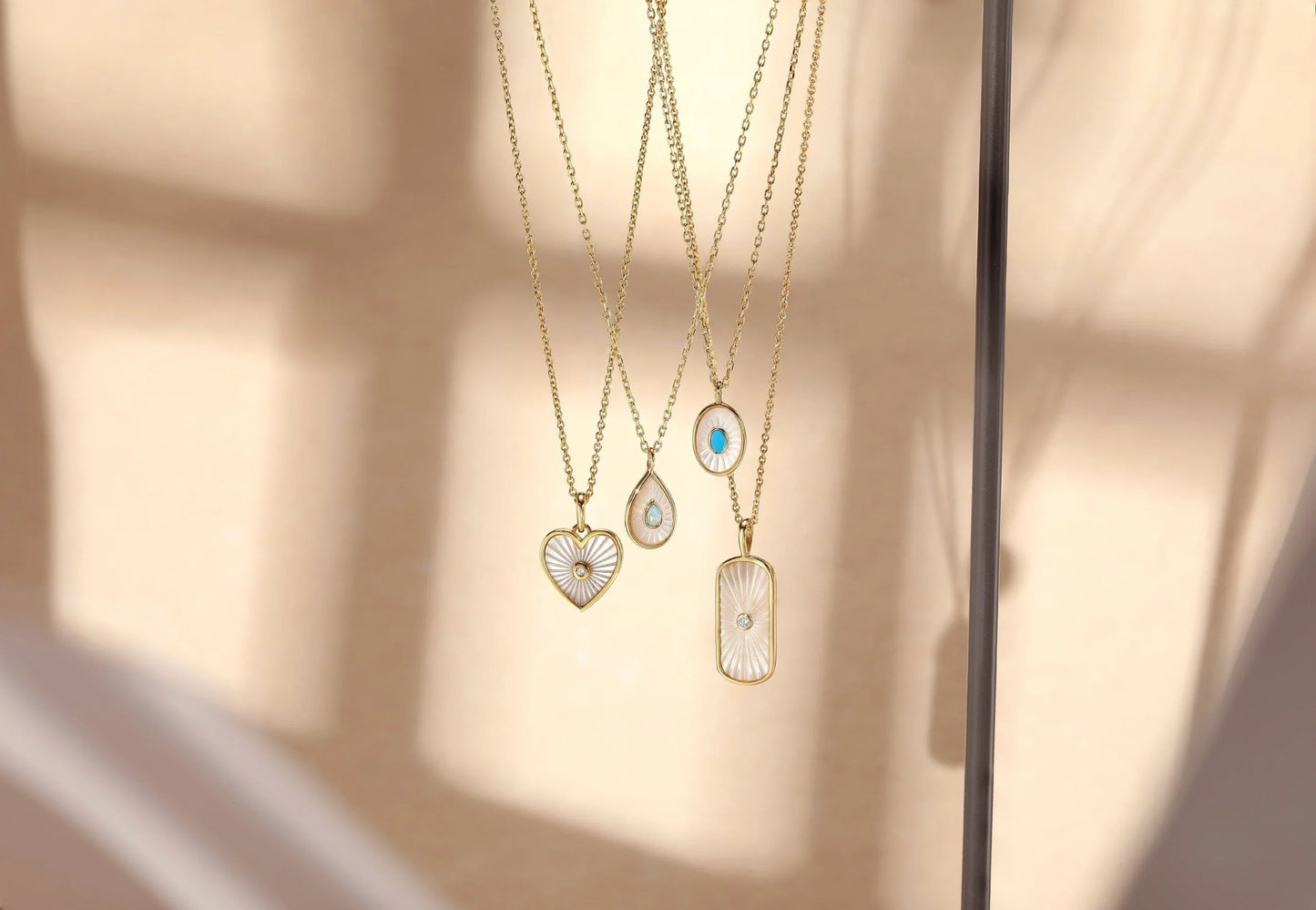 Tag Shaped Mop Pendant With CZ Stone Necklace