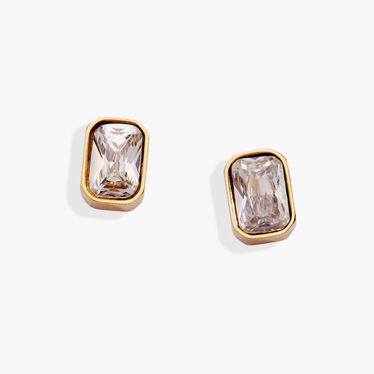 April Emerald-Cut Birthstone Stud Earrings