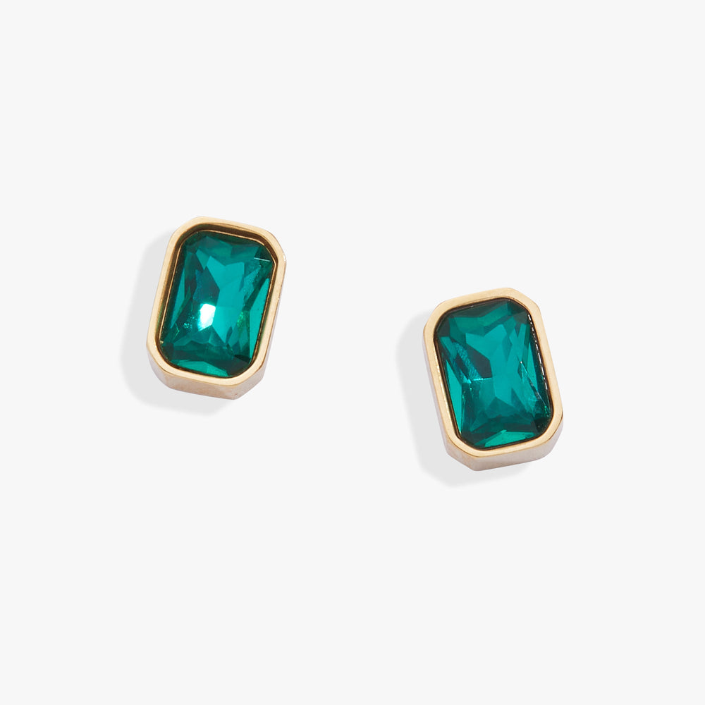 December Emerald-Cut Birthstone Stud Earrings