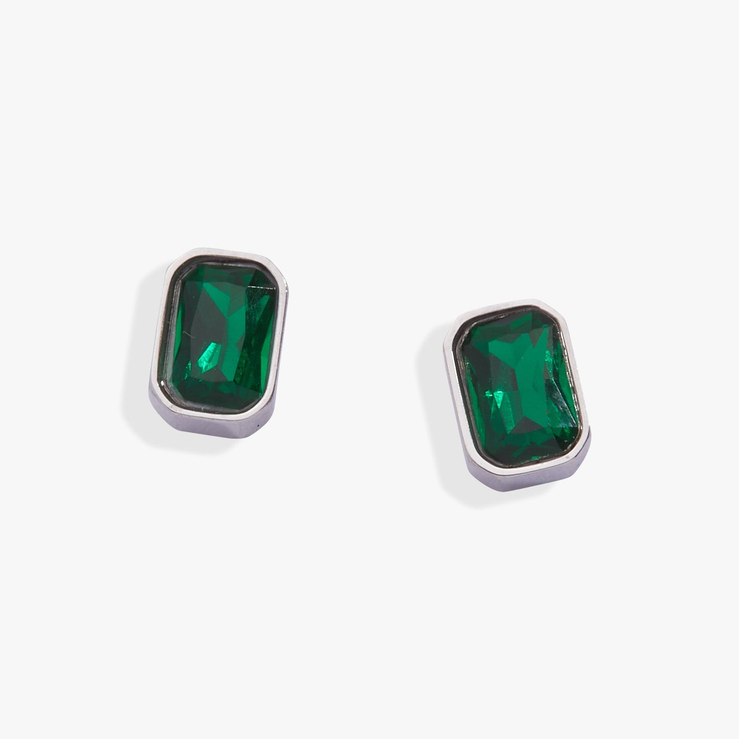 May Emerald-Cut Birthstone Stud Earrings