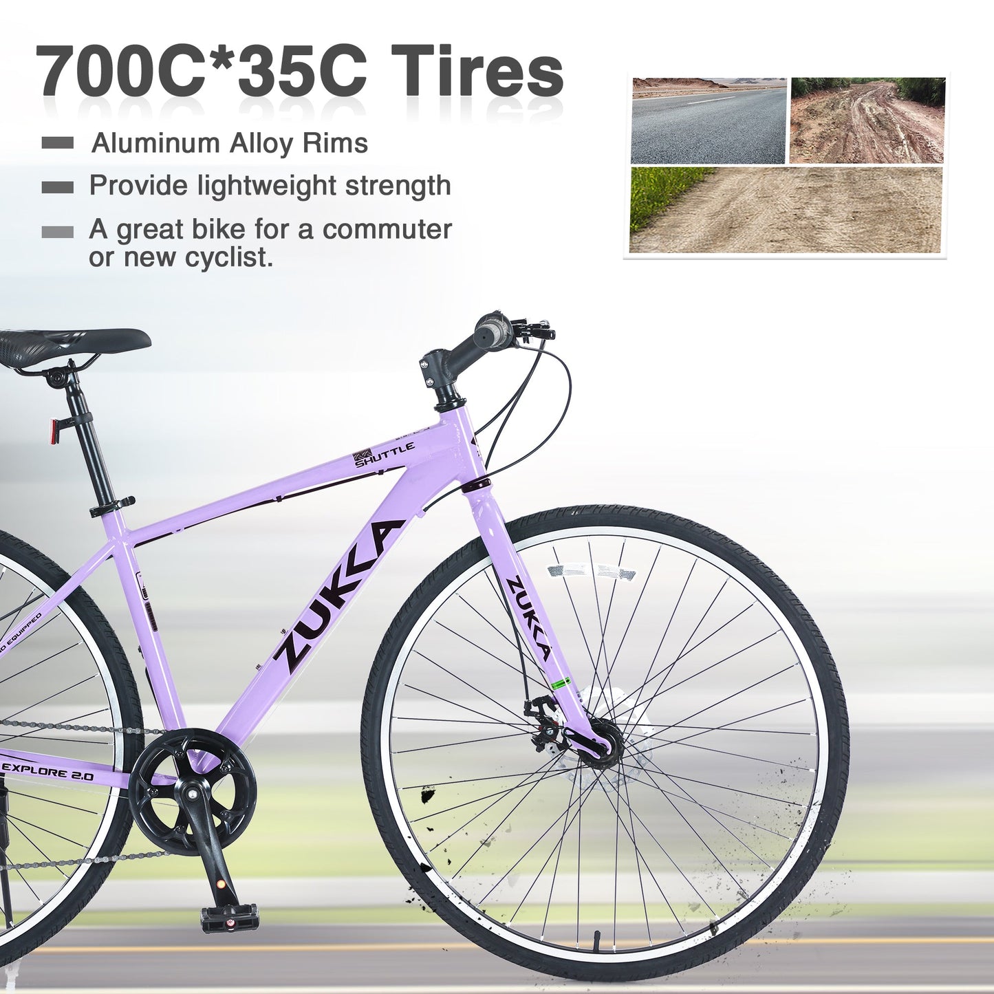 Shimano 7 Speed Hybrid Bike Aluminum Alloy Frame Double Disc Brakes 700C Road Bike For men women's City Bicycle