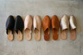 HAND WOVEN LEATHER SLIDES // CAMEL