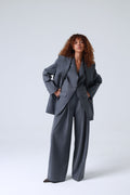 Broadway Sophia Double-Breasted Virgin Wool Blazer in Grey