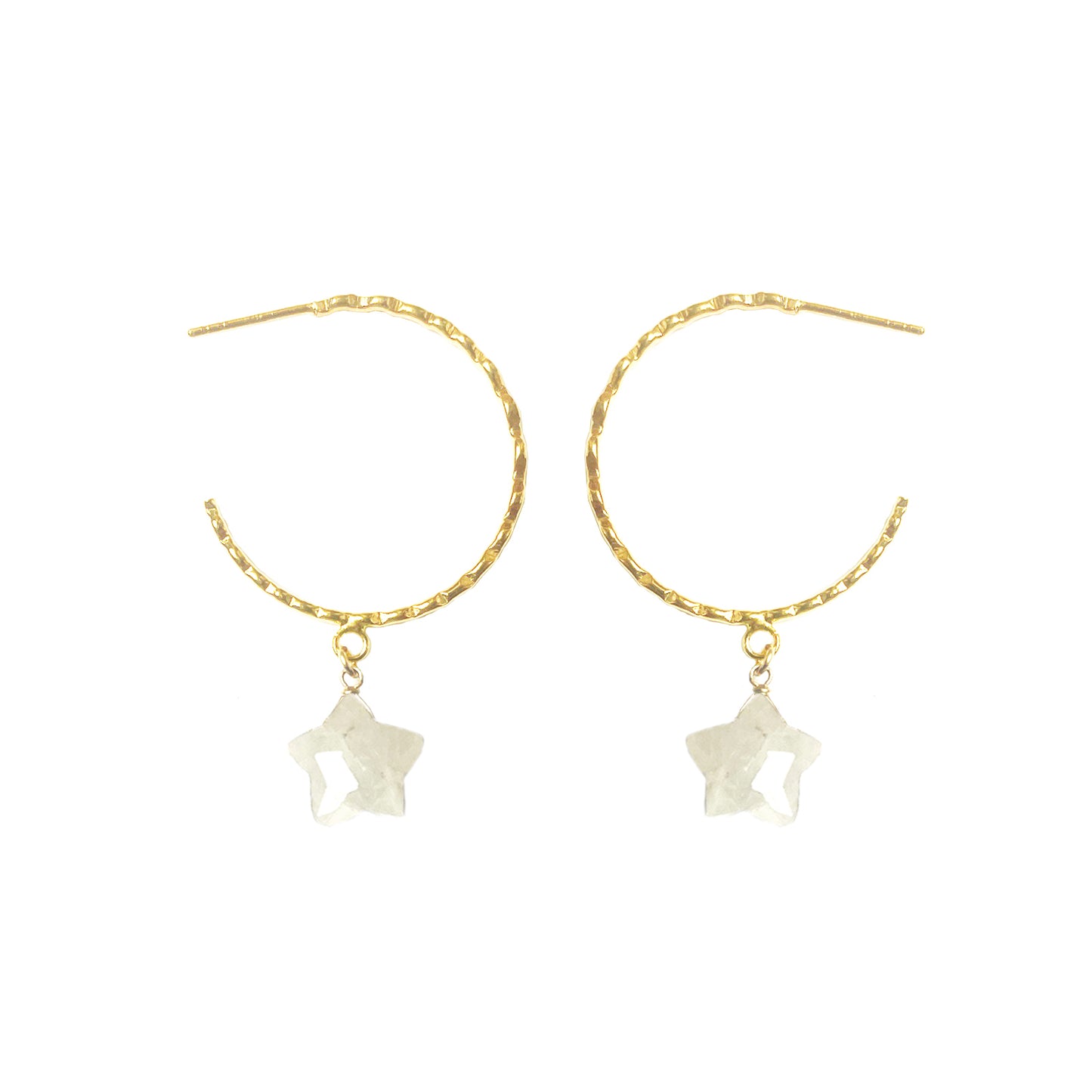 Moonstone Star Hammered Hoop Earrings