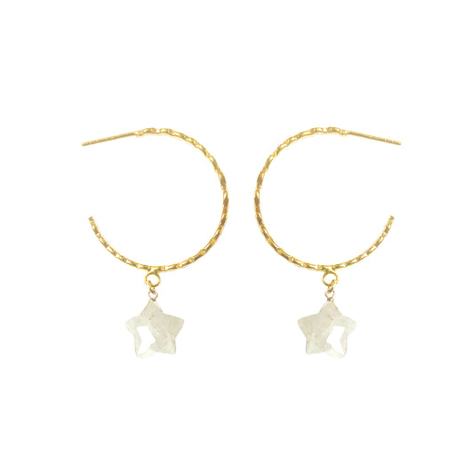 Moonstone Star Hammered Hoop Earrings