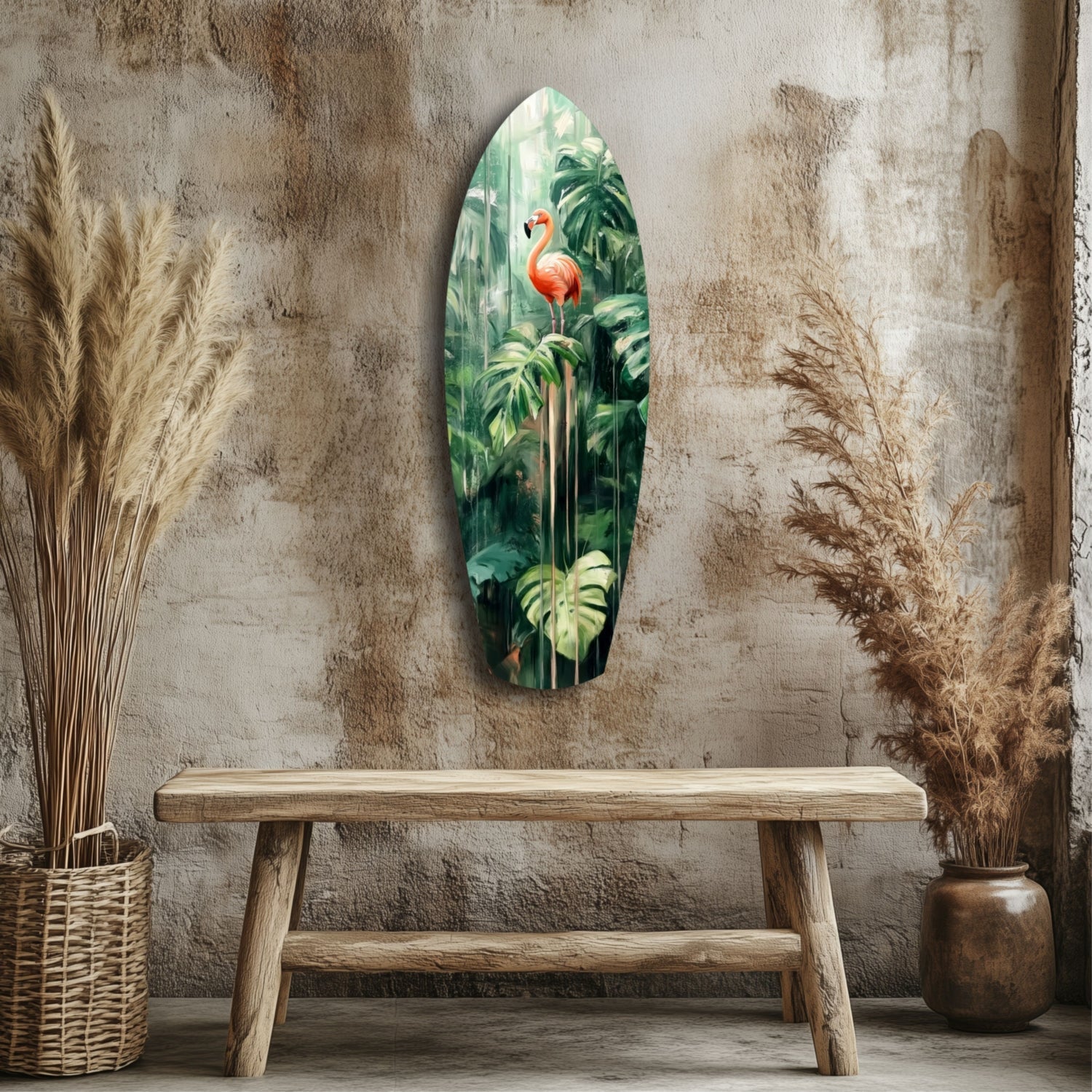 Tropical Flamingo Haven Glass Wall Art